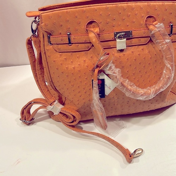 New Penelope Ann "Ladies Who Lunch" Orange Pebbled Roomy Bag Purse Crossbody - Picture 6 of 11